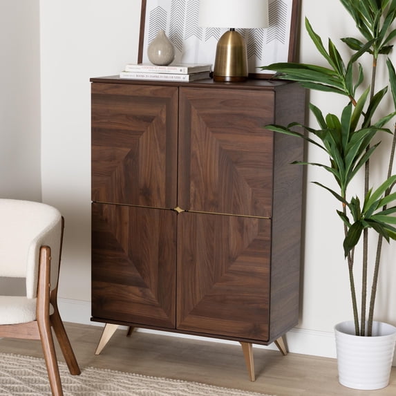 Baxton Studio Mid-Century Modern Shoe Cabinet, Brown, 83.8 lbs