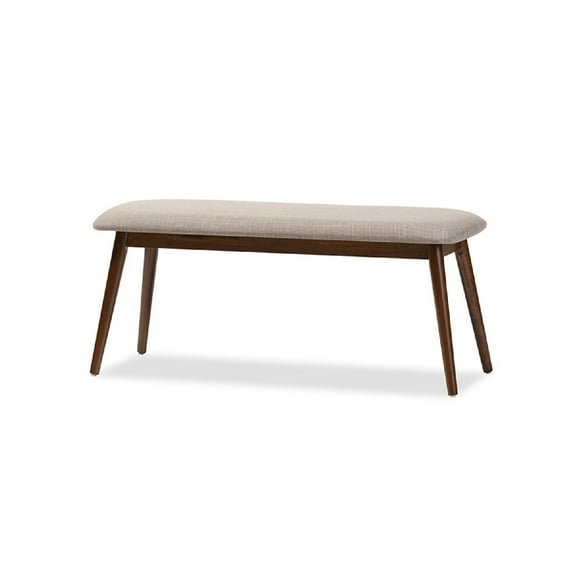Baxton Studio Flora Mid-Century Modern Light Grey Fabric and "Oak" Medium Brown Finishing Wood Dining Bench