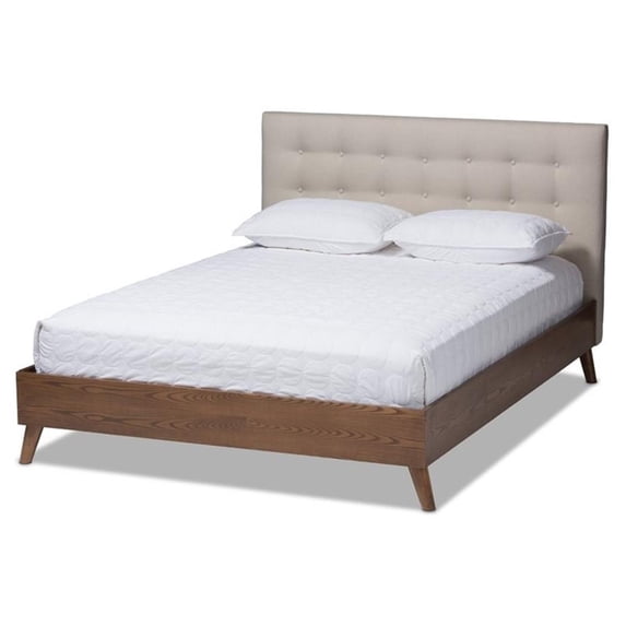 Baxton Studio Mid-Century Wood Tufted Platform Bed, King, Beige/Brown
