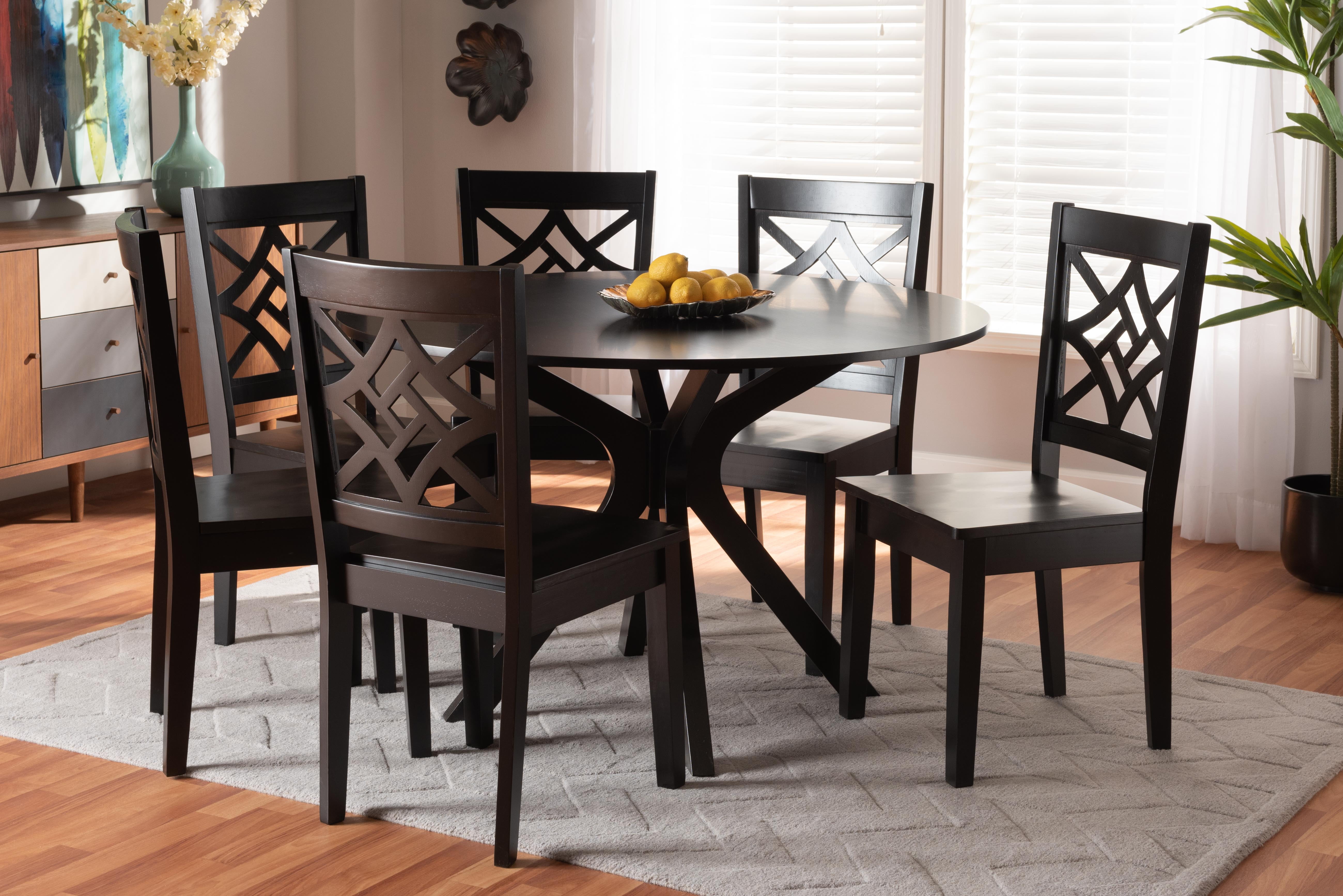 Baxton Studio Miela Modern and Contemporary Dark Brown Finished Wood 7-Piece Dining Set