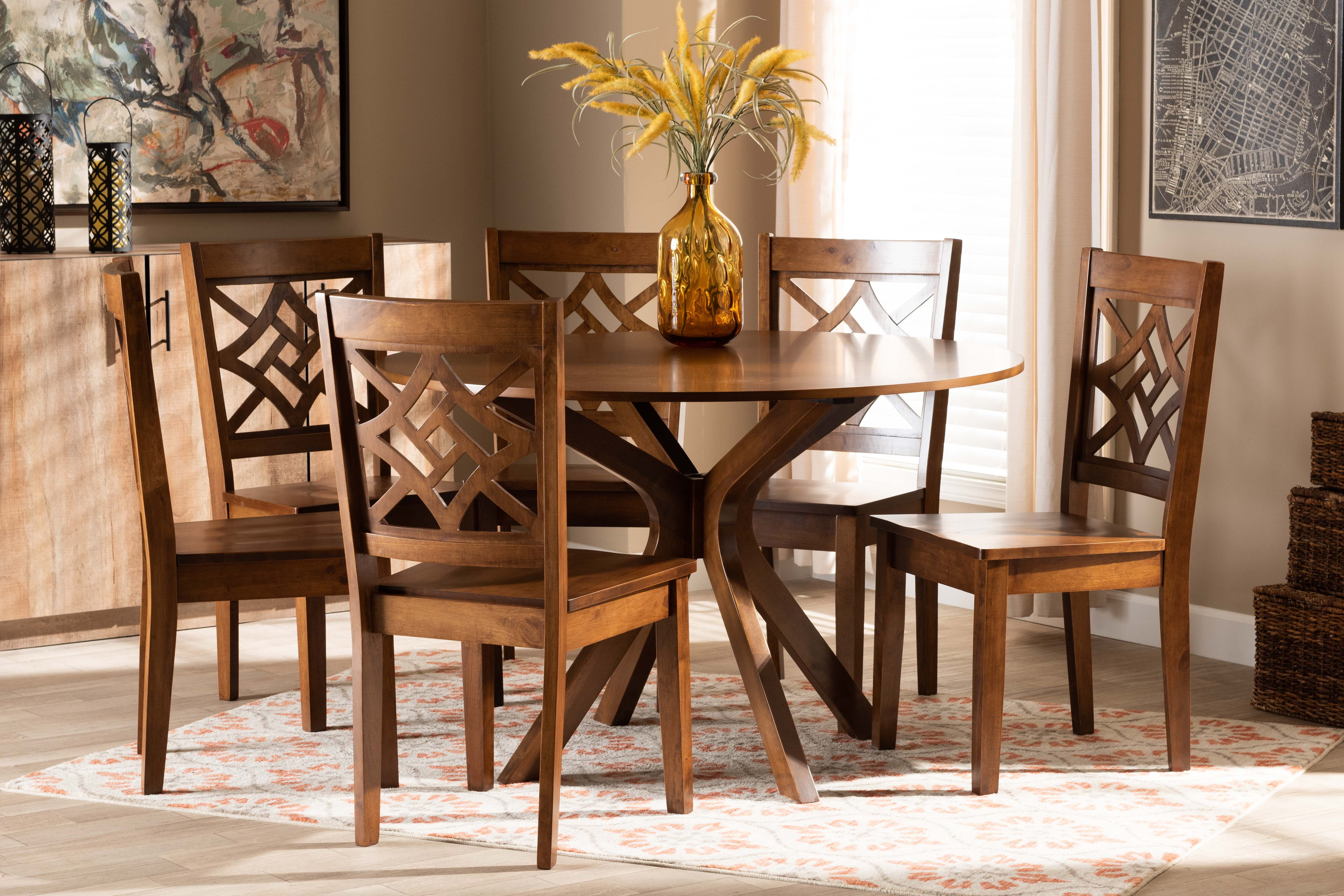 Baxton Studio Miela Modern and Contemporary Walnut Brown Finished Wood 7-Piece Dining Set