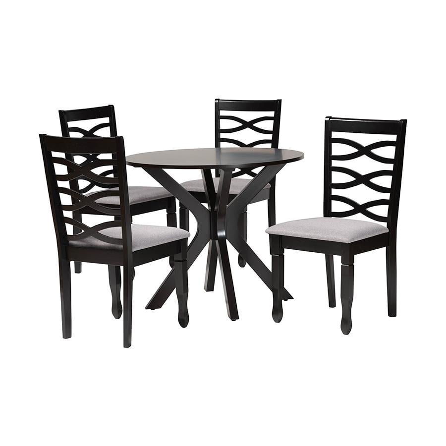 Mila Retro Grey Fabric and Dark Brown Wood 5-Piece Dining Set