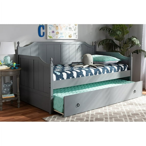 Baxton Studio Millie Cottage Farmhouse Finished Wood Twin Size Daybed with Trundle Grey