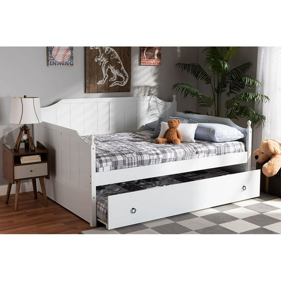 Baxton Studio Millie Cottage Farmhouse White Finished Wood Full Size Daybed with Twin Size Trundle