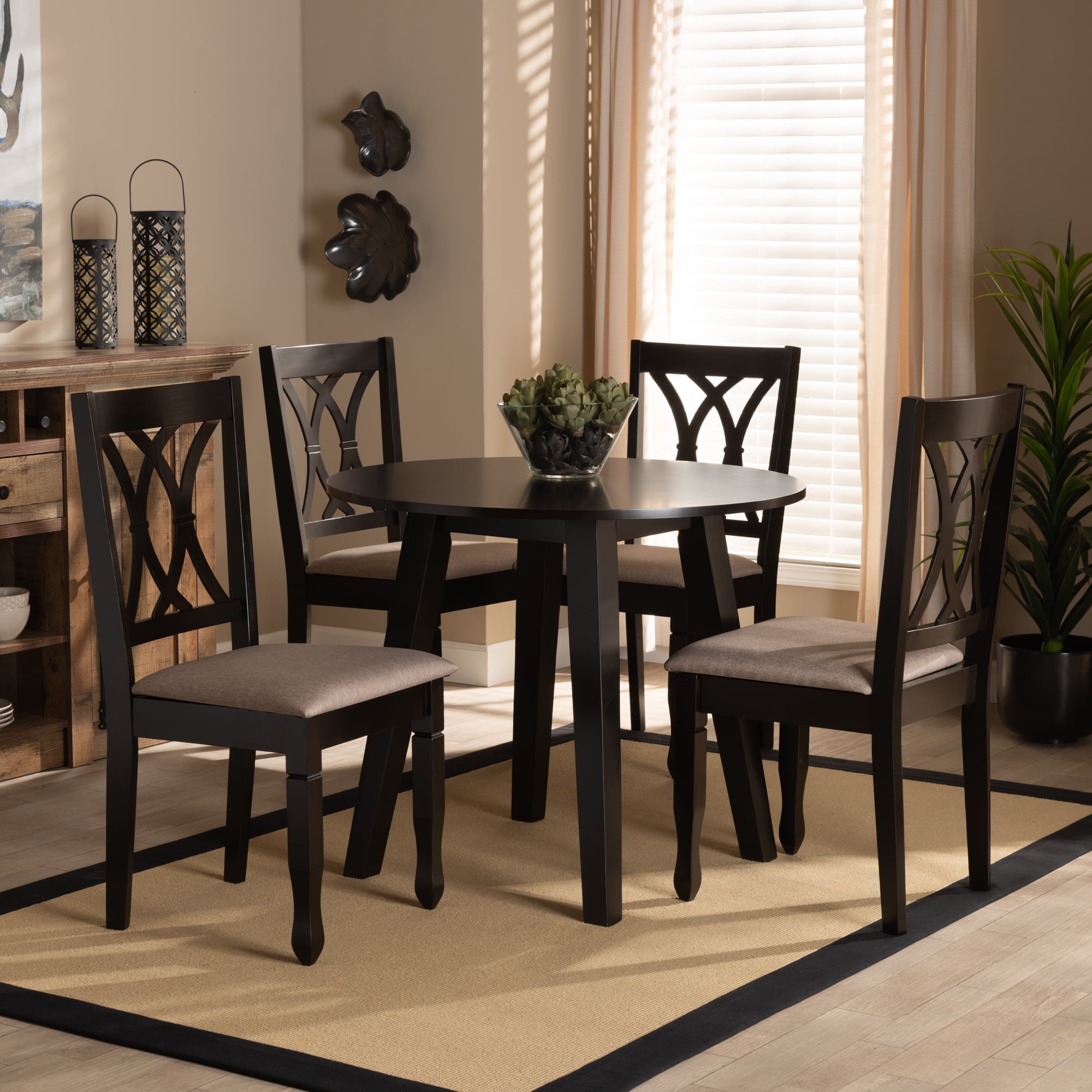 Baxton Studio Millie Modern and Contemporary Sand Fabric Upholstered and Dark Brown Finished Wood 5-Piece Dining Set