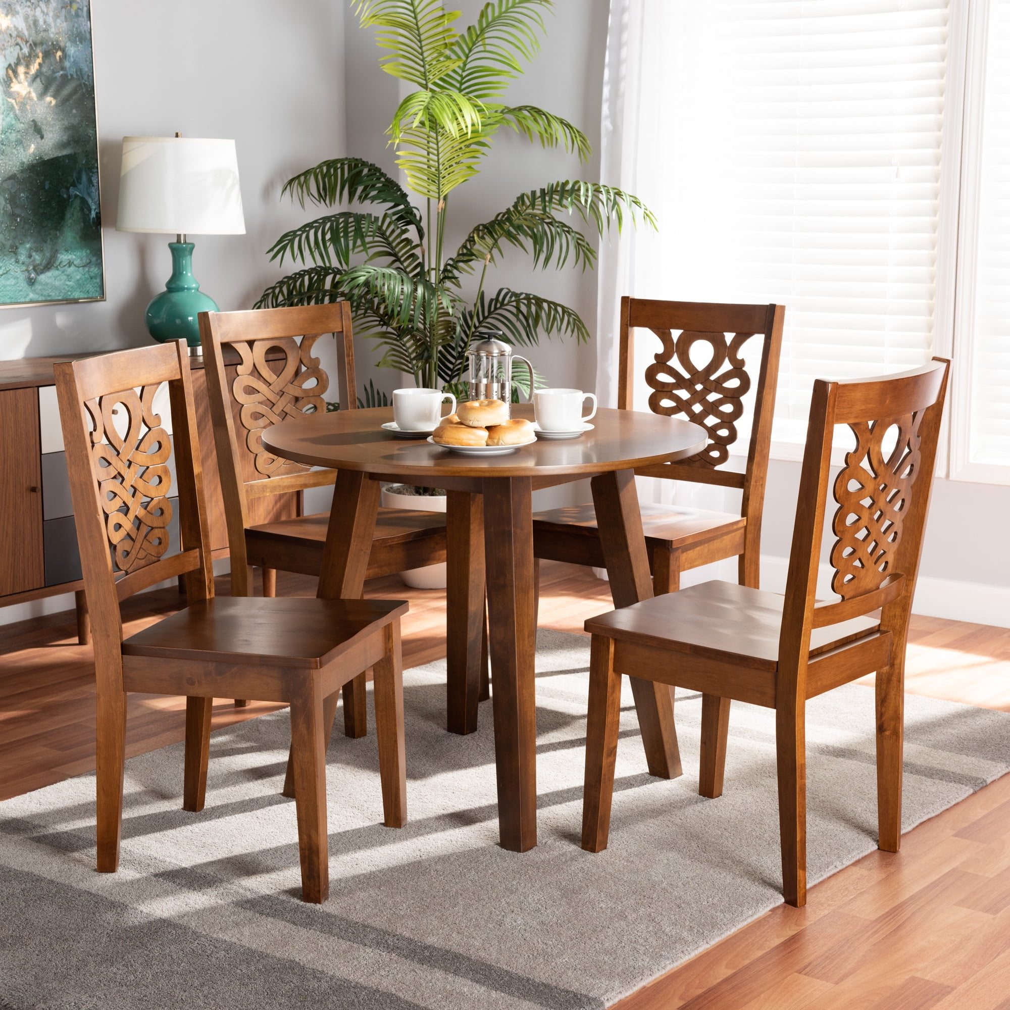 Baxton Studio Mina Modern and Contemporary Transitional Walnut Brown Finished Wood 5-Piece Dining Set