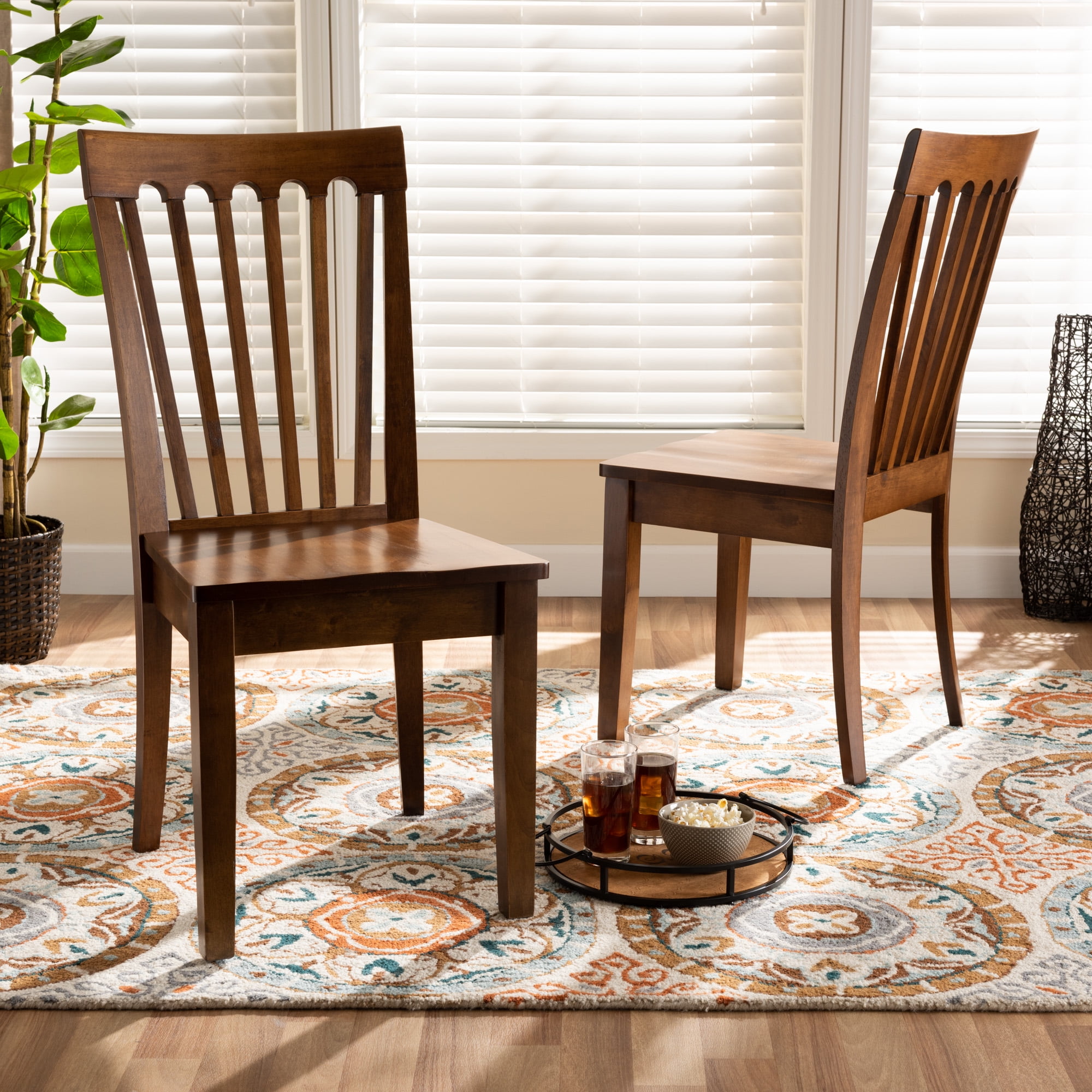 Baxton Studio Minette Dining Chair, Set of 2, Walnut Brown