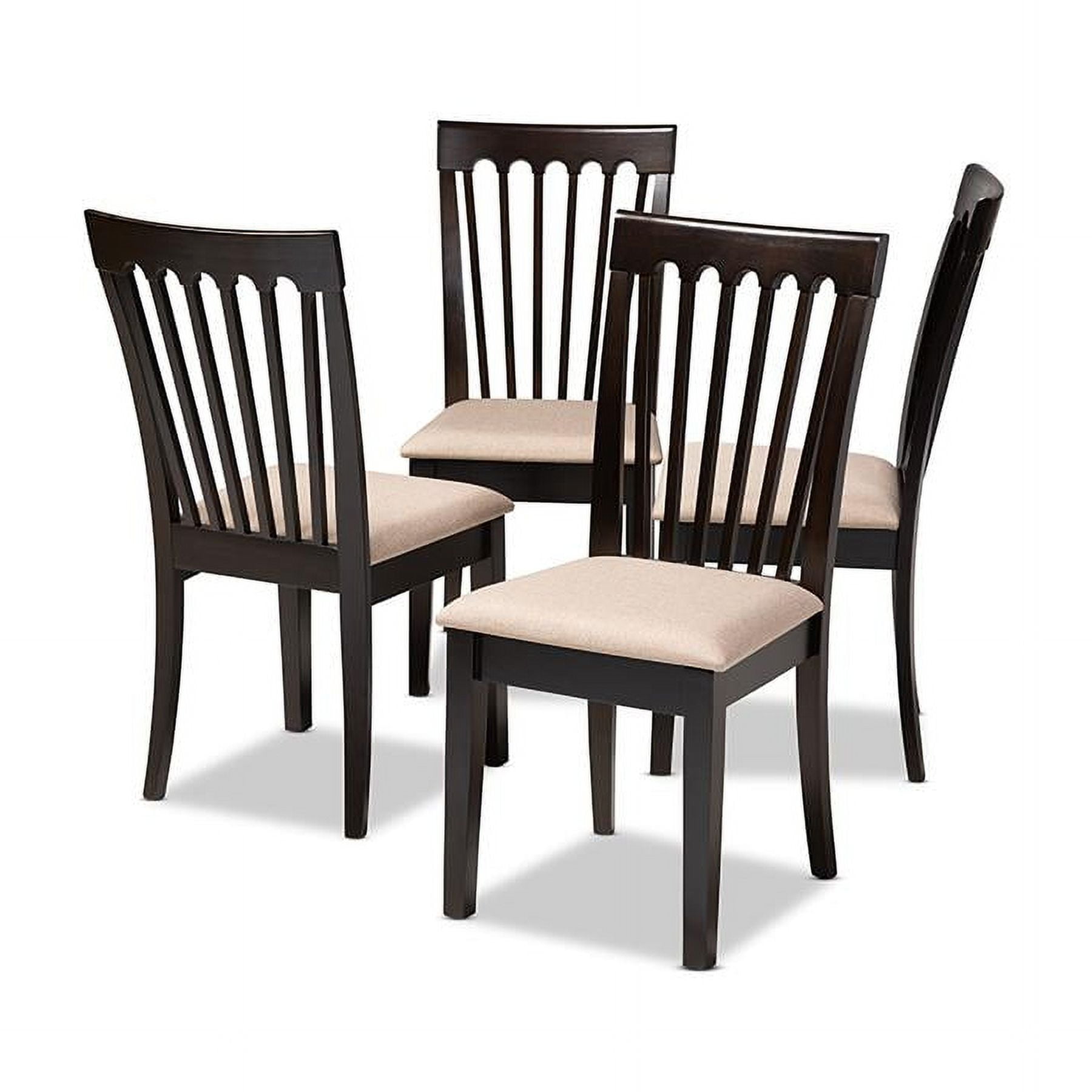 Minette Walnut Brown Wood & Sand Leather Upholstered Dining Chair