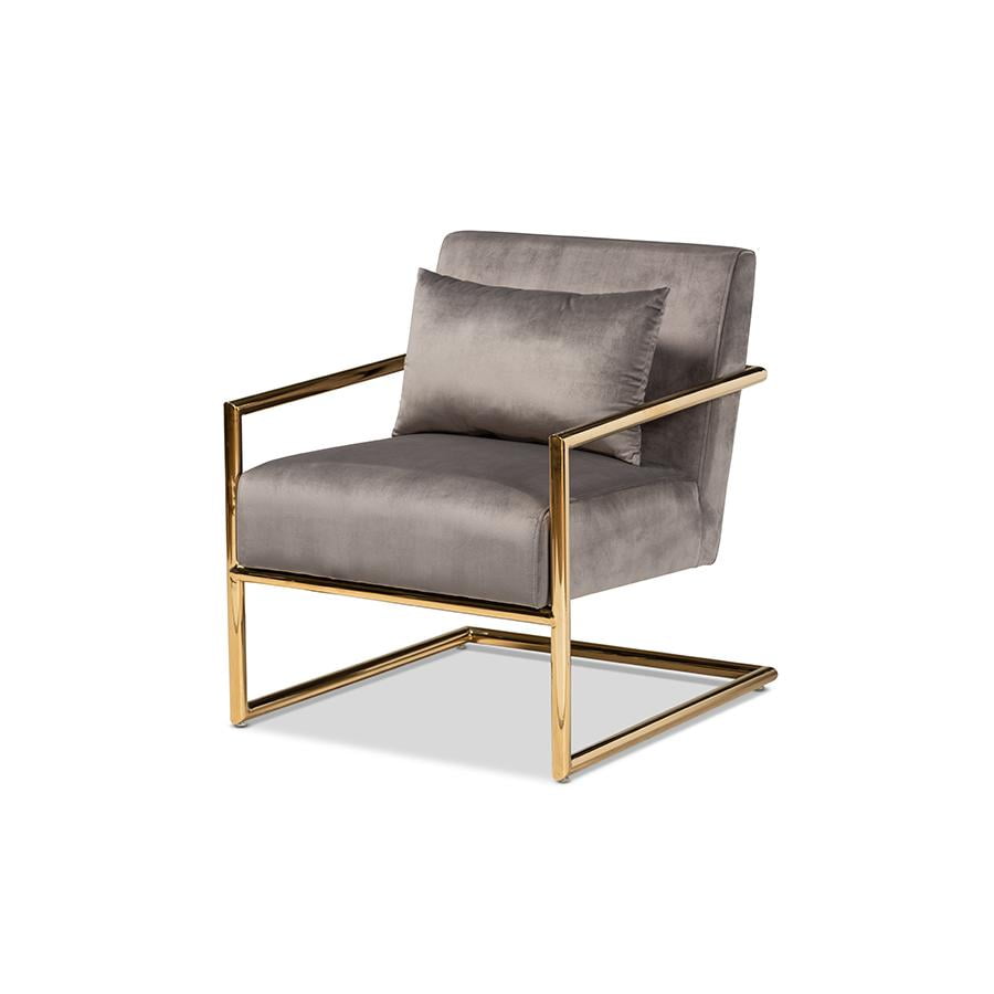 Gray Velvet Upholstered Accent Chair with Gold Metal Frame