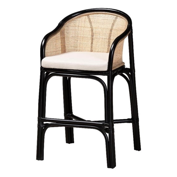 Baxton Studio Miranda 23.5" Rattan Counter Stool in Black and Natural Brown