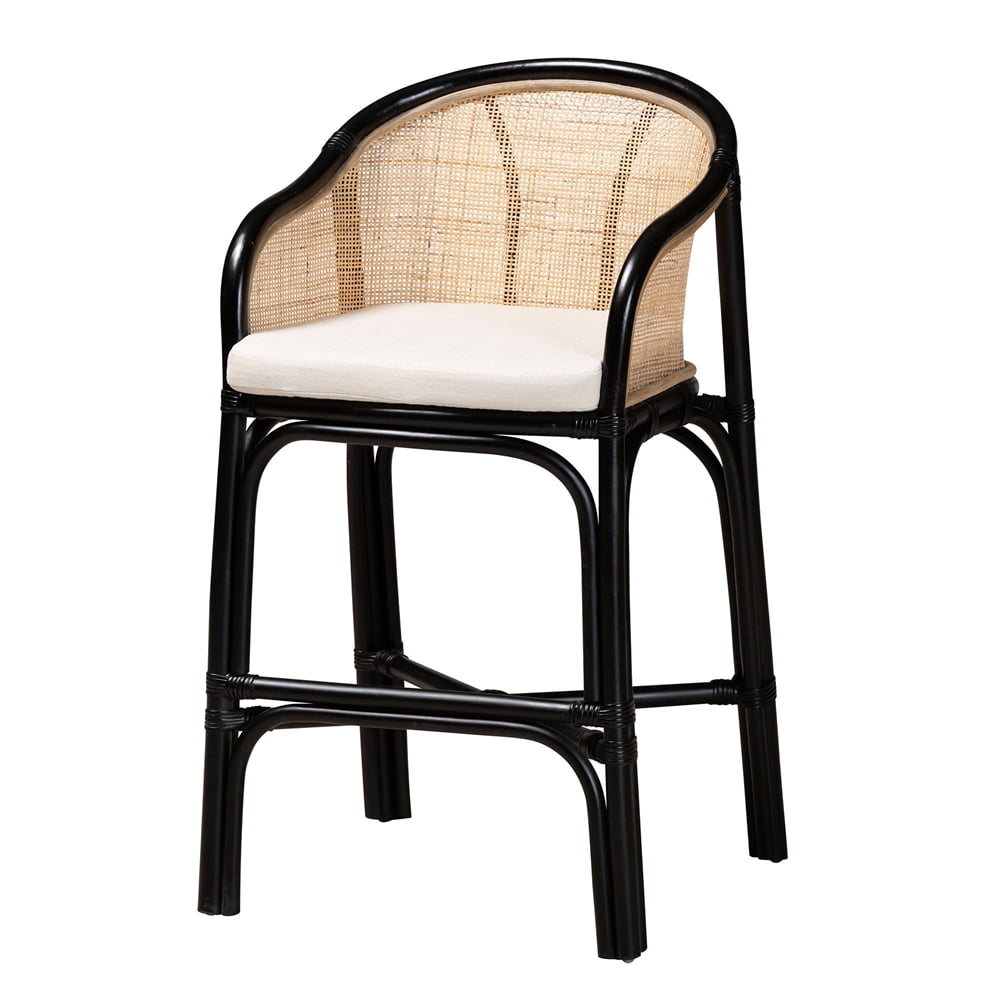 Miranda Black and Natural Rattan Counter Stool with Cushion