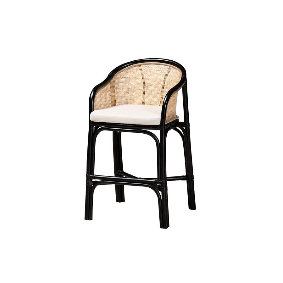 Miranda Black and Natural Rattan Counter Stool with Cushion
