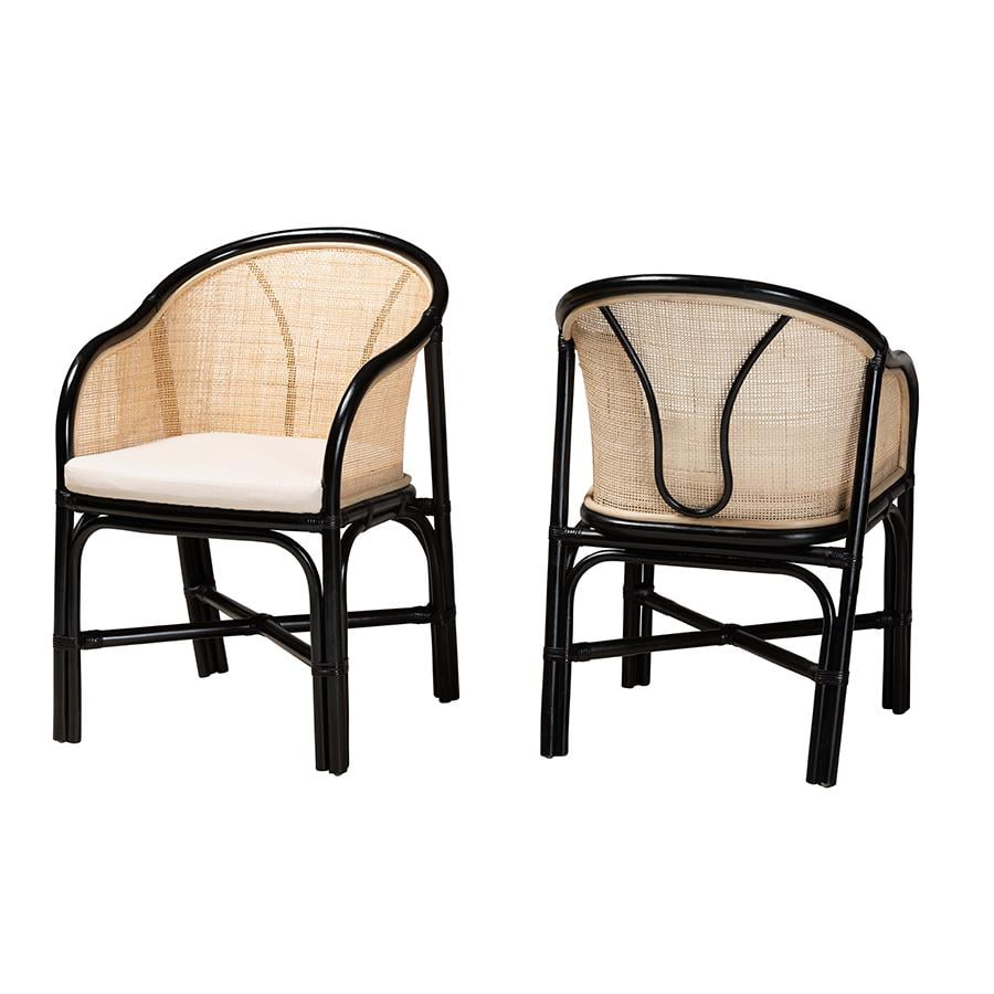 Miranda Black and Natural Rattan Cane Dining Chair Set