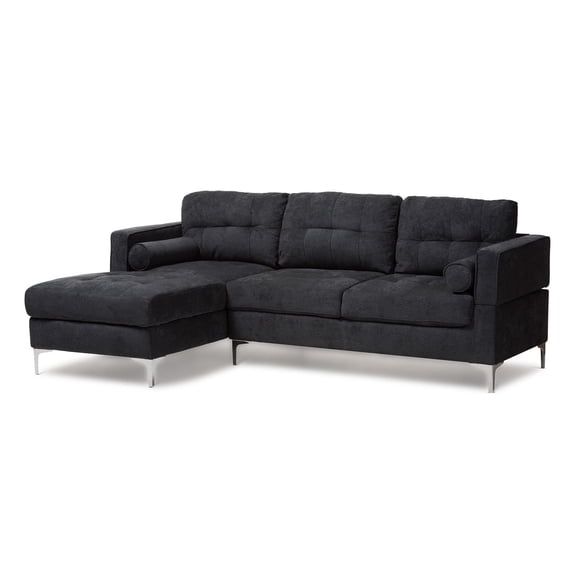Baxton Studio Mireille Modern and Contemporary Dark Grey Fabric Upholstered Sectional Sofa-Color:Grey,Material:Fabric "Polyester 100"/Pine Wood/Foam,Quantity:1,Style:Contemporary