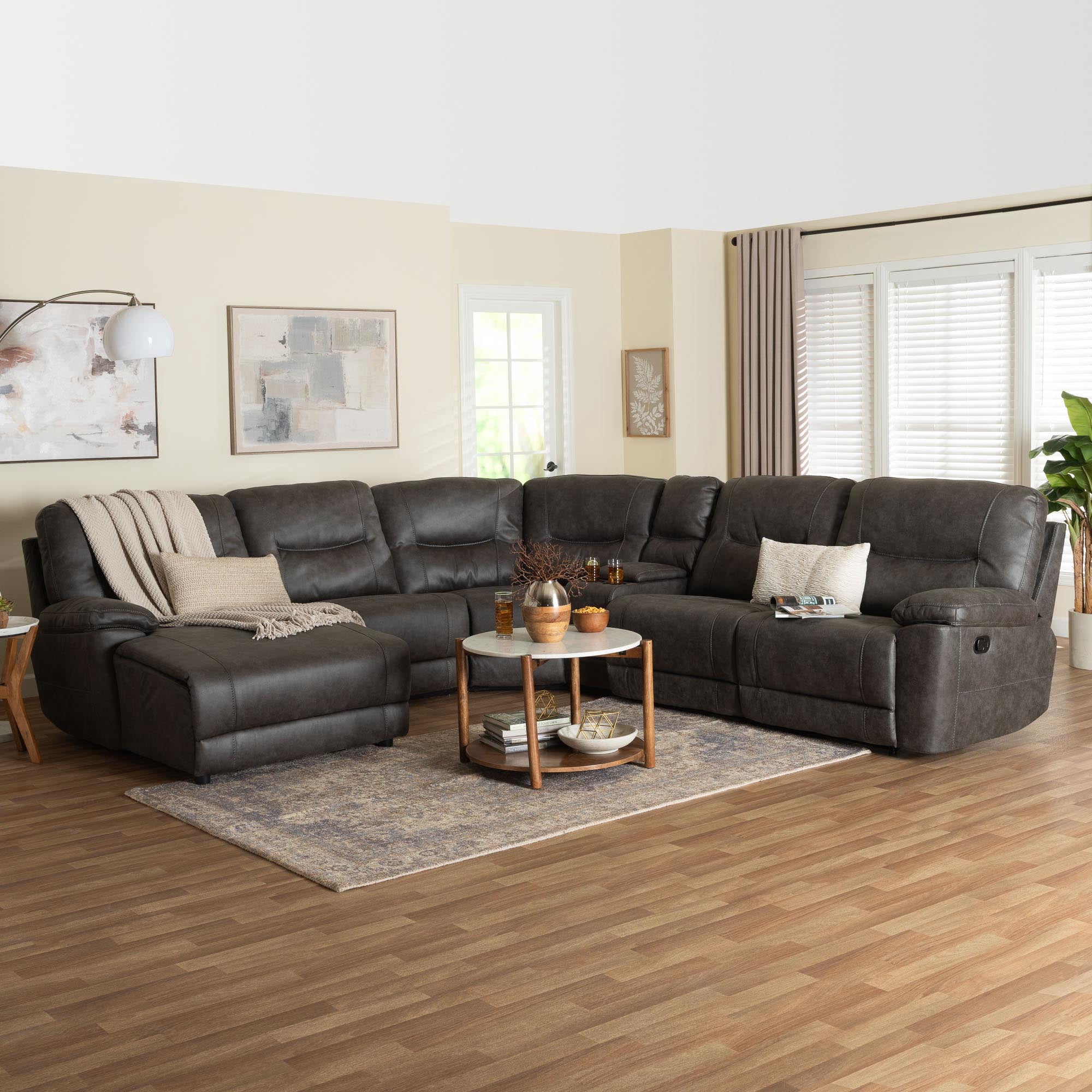 Baxton Studio Mistral Modern Modular Sofa, 6-Piece, Charcoal Grey