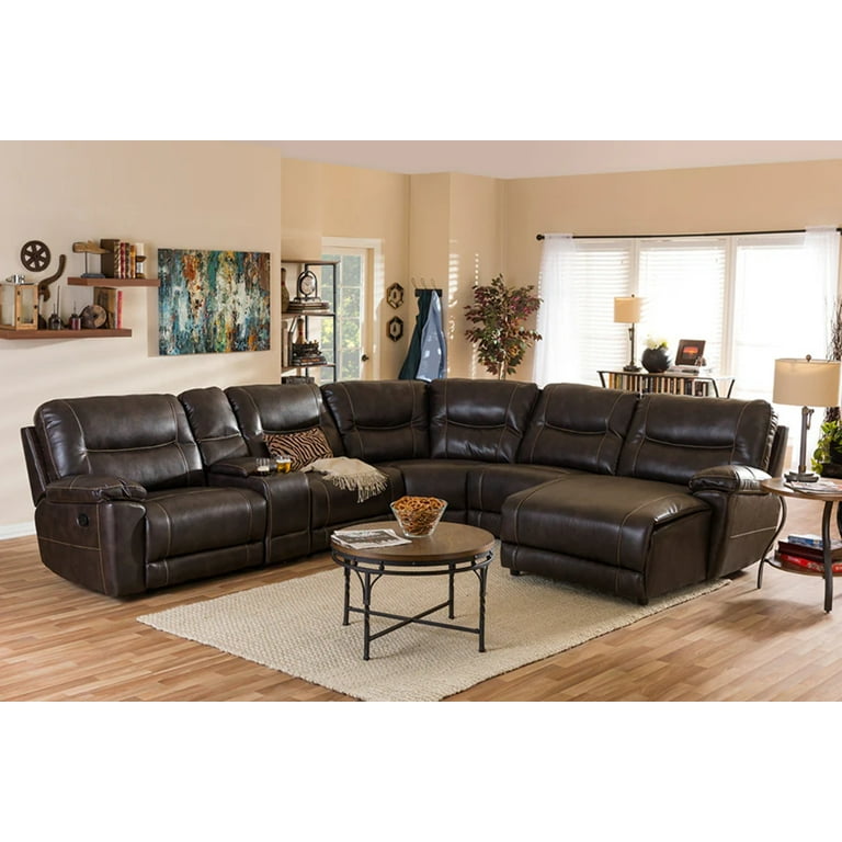 Baxton Studio Mistral Modern and Contemporary Dark Brown Bonded Leather 6-Piece Sectional with Recliners Corner Lounge Suite Baxton Studio Mistral Modern and Contemporary Dark Brown Bonded Leather 6-Piece Sectional with Recliners Corner Lounge Suite