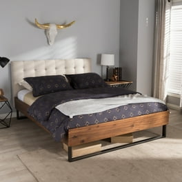 Baxton Studio Mitchell Rustic Industrial Walnut Wood Black Faux Leather Dark Bronze Metal King Size Platform Bed Baxton Studio Mitchell Rustic Industrial Walnut Wood Black Faux Leather Dark Bronze Metal King Size Platform Bed