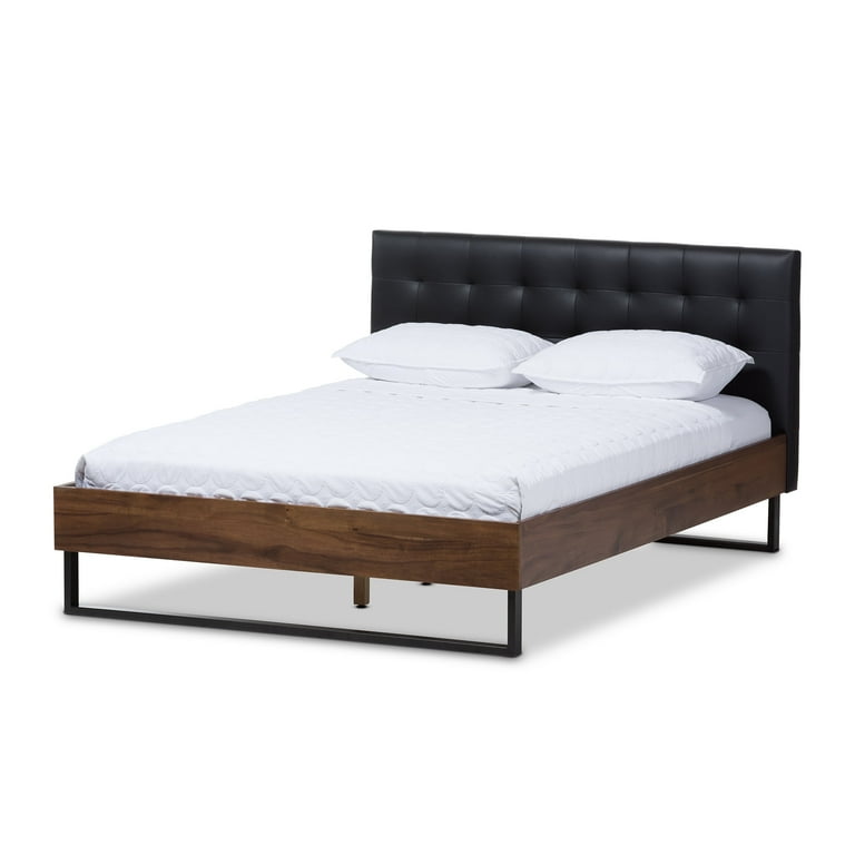 Baxton Studio Mitchell Rustic Industrial Walnut Wood Black Faux Leather Dark Bronze Metal King Size Platform Bed Baxton Studio Mitchell Rustic Industrial Walnut Wood Black Faux Leather Dark Bronze Metal King Size Platform Bed