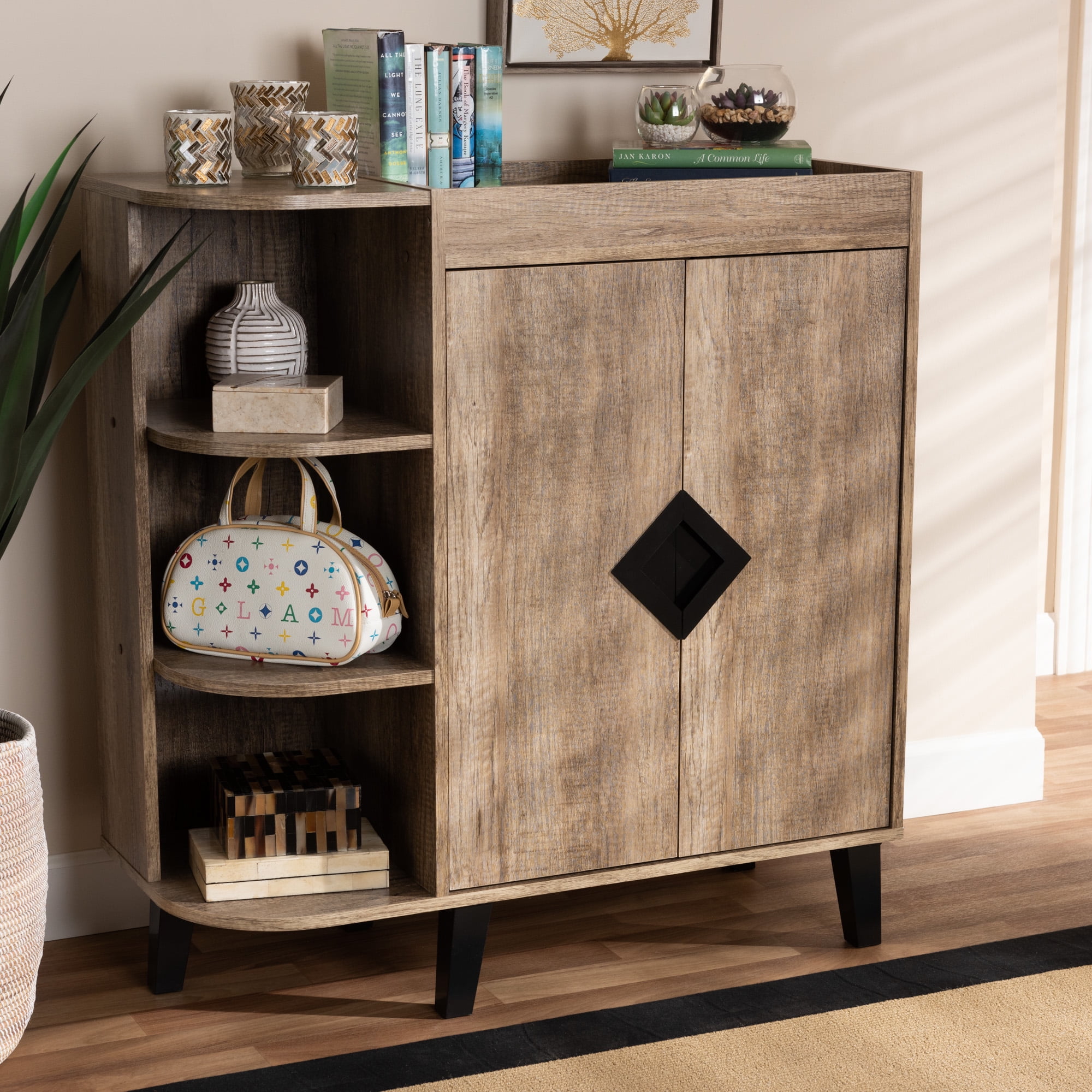 Baxton Studio Modern Contemporary 2-Door Shoe Cabinet, Brown and Black, 67.2 lbs