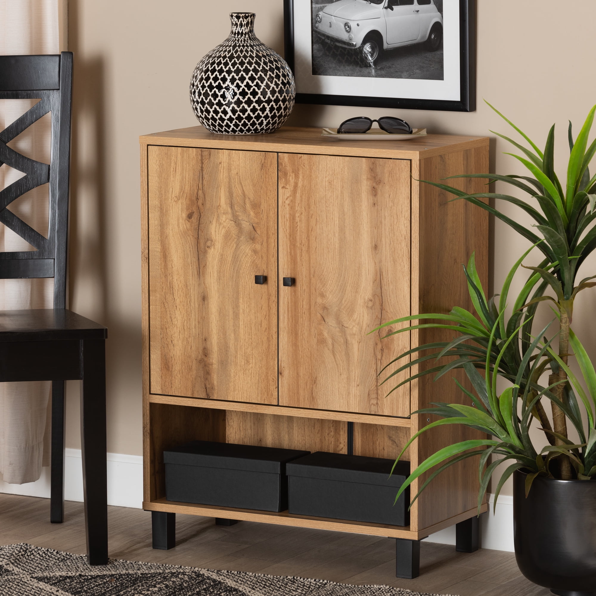 Baxton Studio Modern Contemporary Shoe Cabinet, Brown and Black, 41.9 lbs