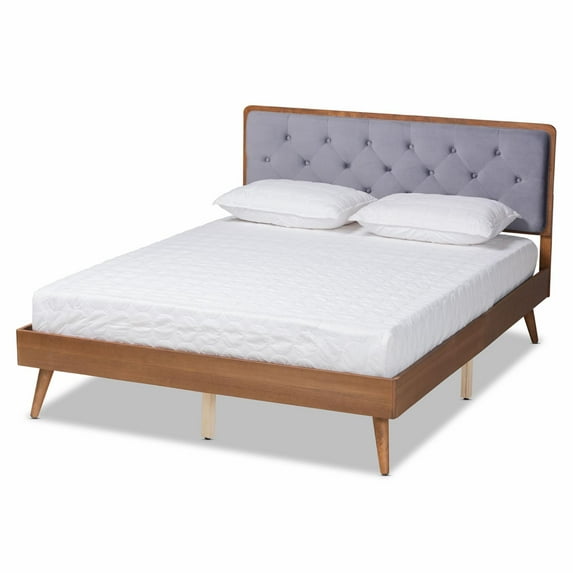 Baxton Studio Modern Full Size Platform Bed With Grey And Walnut Brown Finish