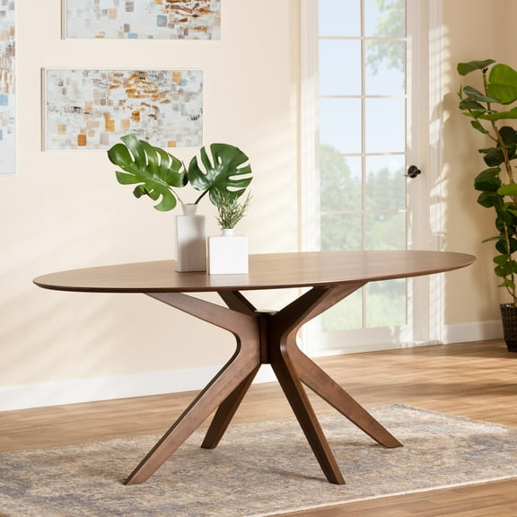 Baxton Studio Monte Modern Walnut Brown Finished Wood 71-Inch Oval Dining Table