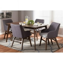 Baxton Studio Monte Mid-Century Modern Walnut Wood Rectangular 5-Piece Dining Set
