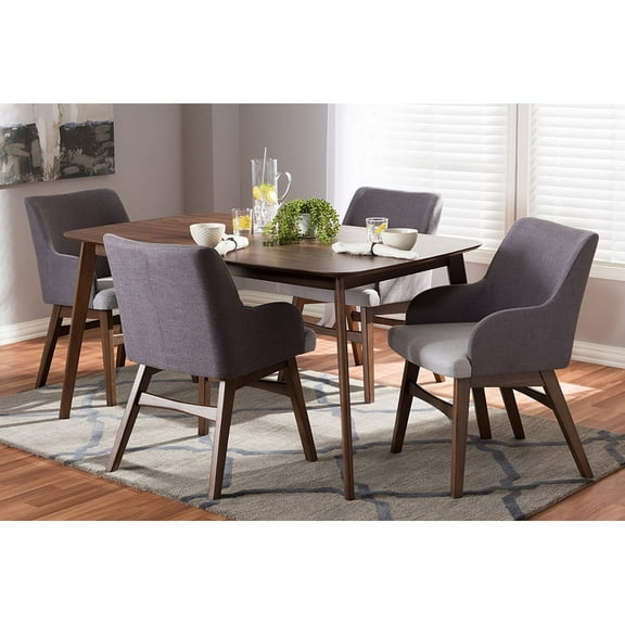 Baxton Studio Monte Mid-Century Modern Walnut Wood Rectangular 5-Piece Dining Set