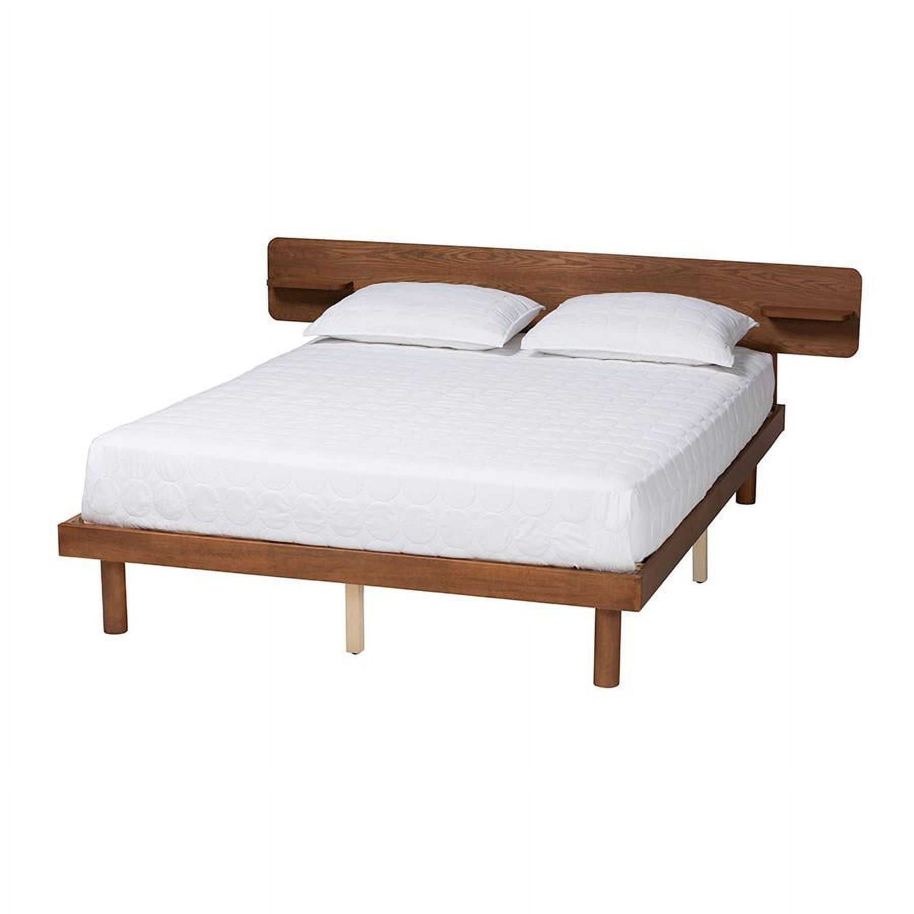 Morana Queen Walnut Brown Wood Platform Bed with Built-In Shelves