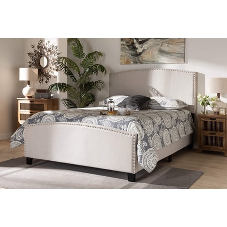 Baxton Studio Morgan Modern Transitional Beige Fabric Upholstered Queen Size Panel Bed