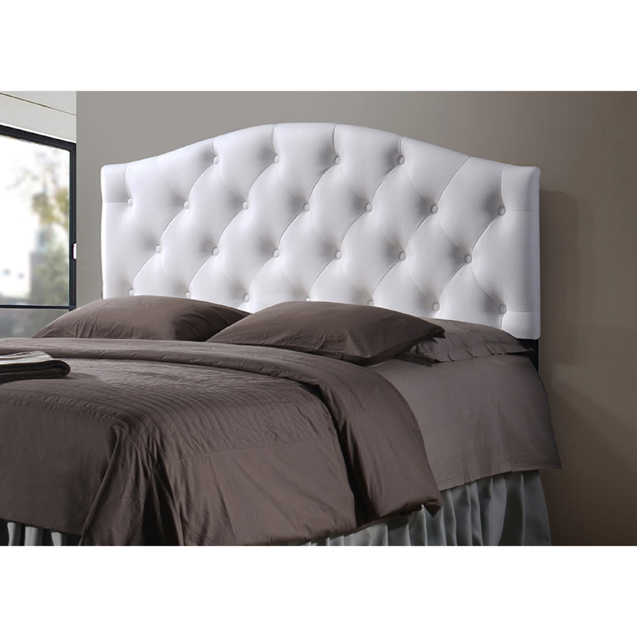 Baxton Studio Myra Modern and Contemporary Full Size White Faux Leather Upholstered Button-tufted Scalloped Headboard Baxton Studio Myra Modern and Contemporary Full Size White Faux Leather Upholstered Button-tufted Scalloped Headboard
