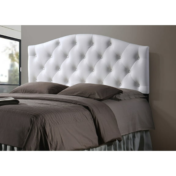 Baxton Studio Myra Modern and Contemporary Queen Size White Faux Leather Upholstered Button-tufted Scalloped