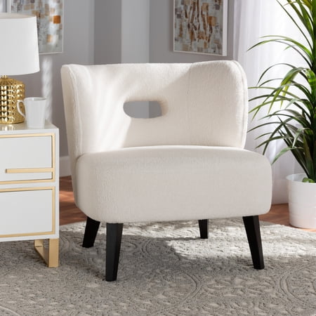 Saltoro Sherpi Baxton Studio Naara Modern and Contemporary Ivory Boucle Upholstered and Black Finished Wood Accent Chair