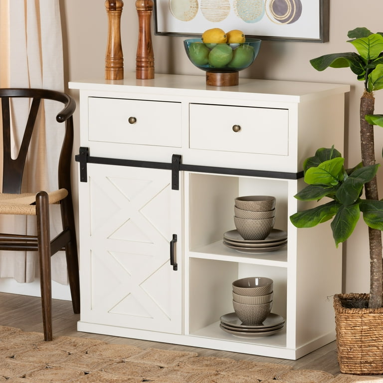 Modern Farmhouse White Buffet With Baskets Modern Farmhouse White Buffet With Baskets