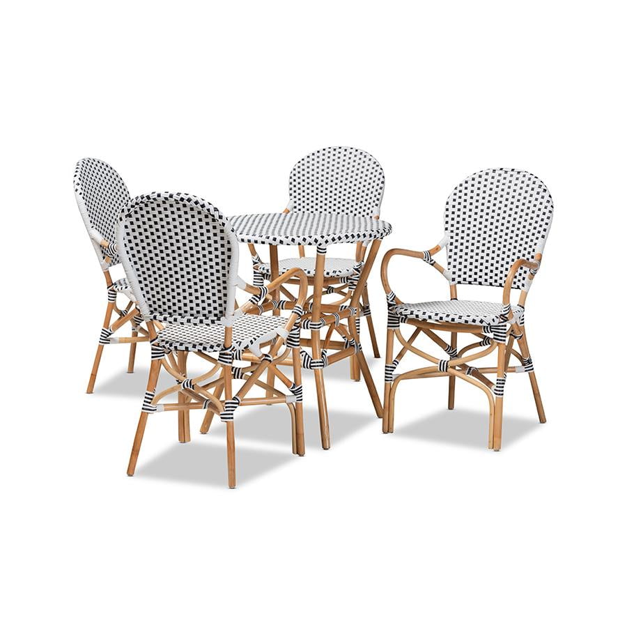 Naila Black and White Rattan 5-Piece Dining Set