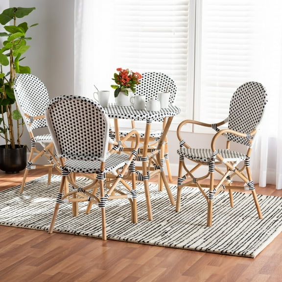 Baxton Studio Naila Rattan French Provincial Dining Sets, 5-Piece, Brown