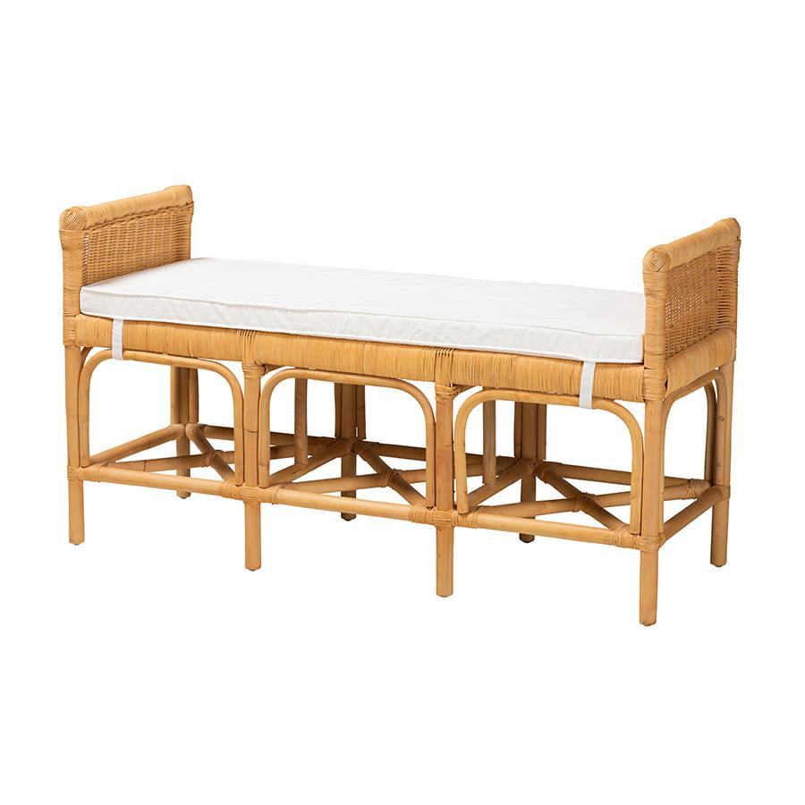Nairi Natural Brown Rattan Bench with Storage and Cushion