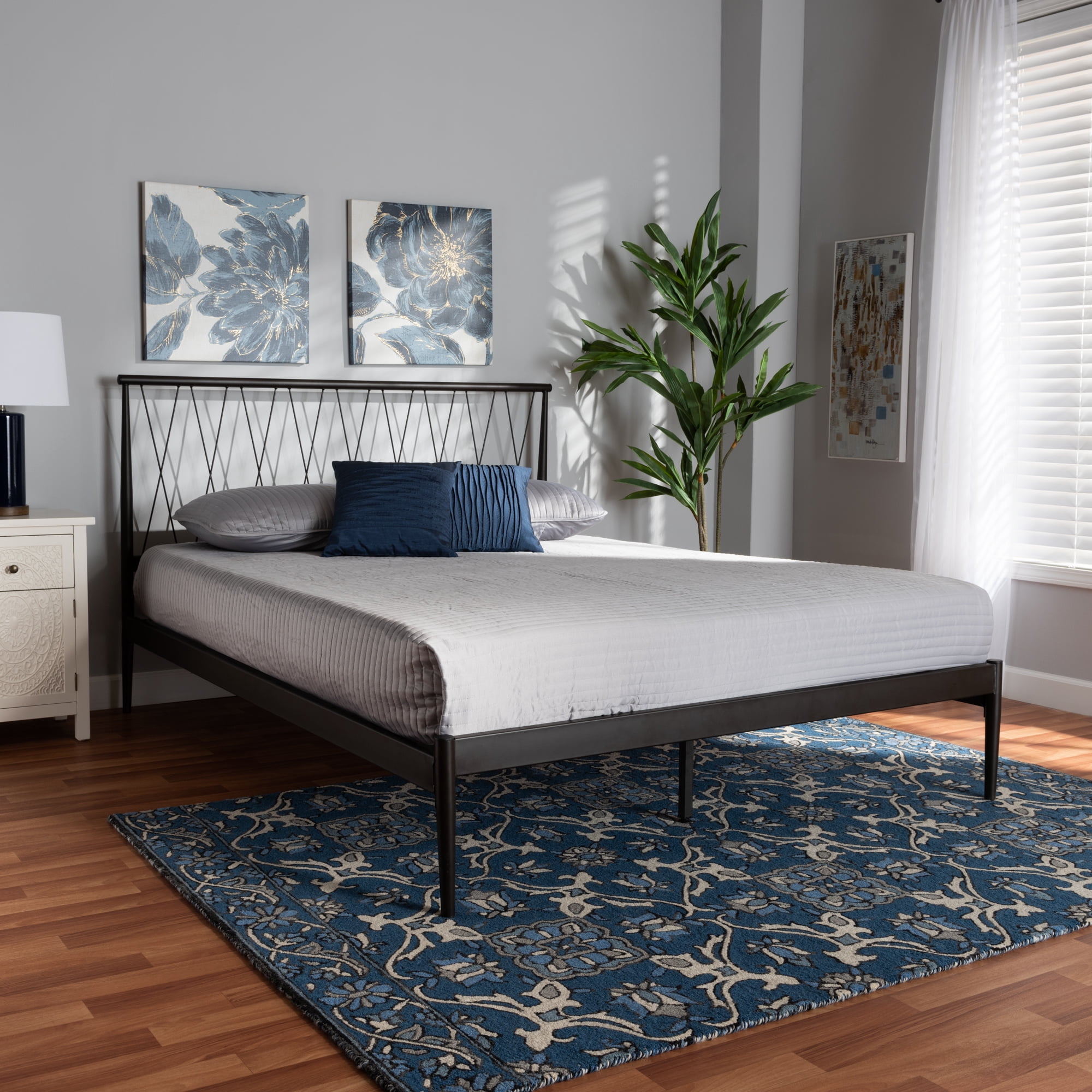 Baxton Studio Nano Modern and Contemporary Black Finished Metal Queen Size Platform Bed