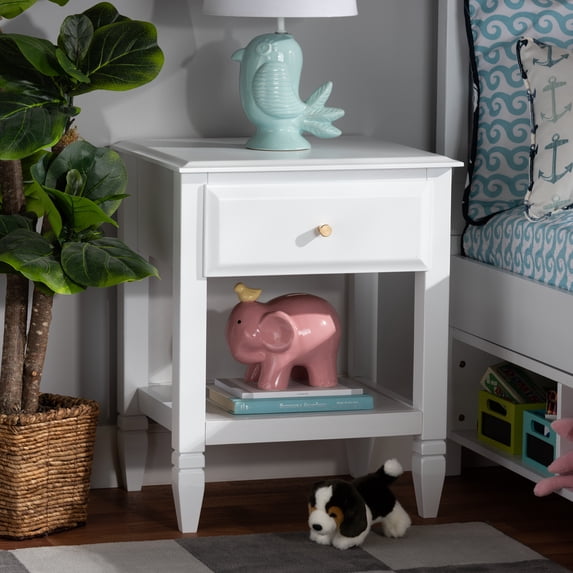 Baxton Studio Naomi Classic and Transitional White Finished Wood 1-Drawer Bedroom Nightstand