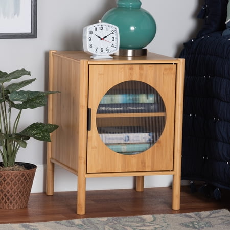 Baxton Studio Naresh Mid-Century Modern Transitional Natural Brown Bamboo Wood 1-Door End Table
