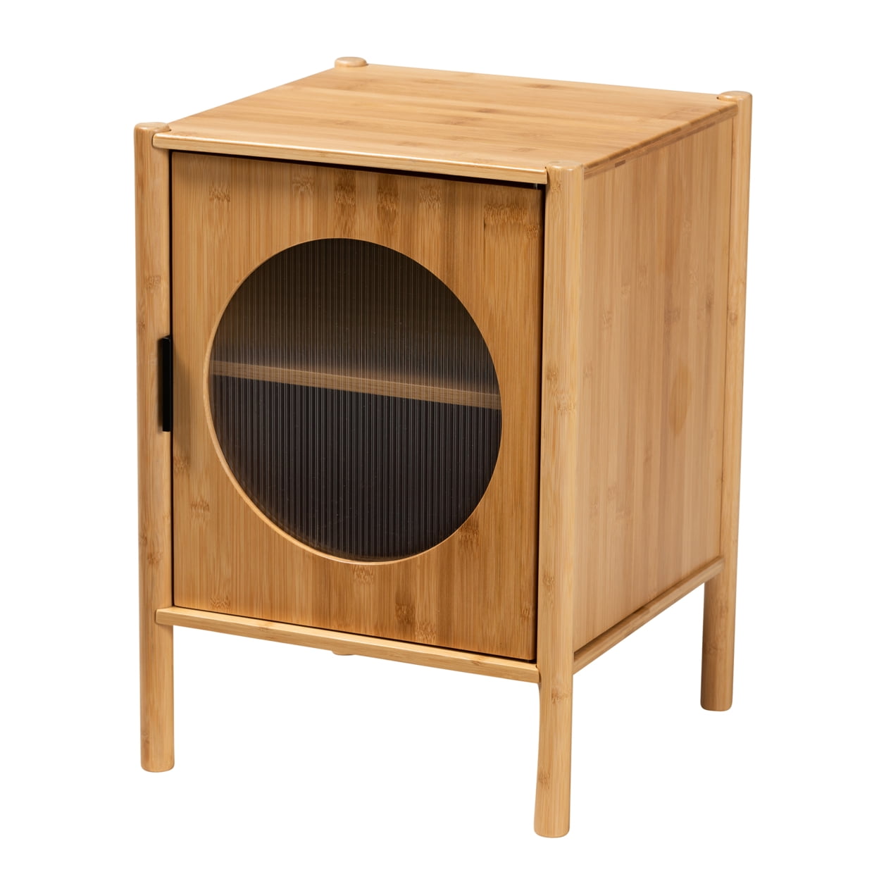 Naresh Natural Bamboo Wood Round End Table with Storage
