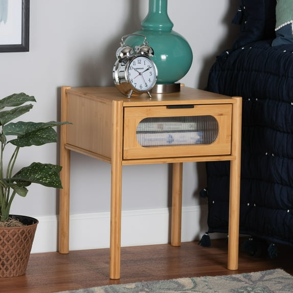 Baxton Studio Naresh Mid-Century Modern Transitional Natural Brown Bamboo Wood 1-Drawer End Table