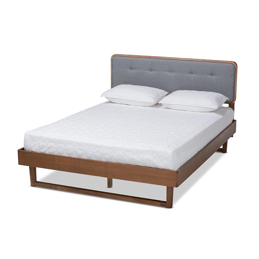 King Ash Walnut and Dark Gray Tufted Upholstered Bed with Slats