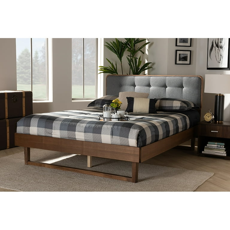 Baxton Studio Natalia Mid-Century Modern Dark Grey Fabric Upholstered and Ash Walnut Finished Wood King Size Platform Bed Baxton Studio Natalia Mid-Century Modern Dark Grey Fabric Upholstered and Ash Walnut Finished Wood King Size Platform Bed