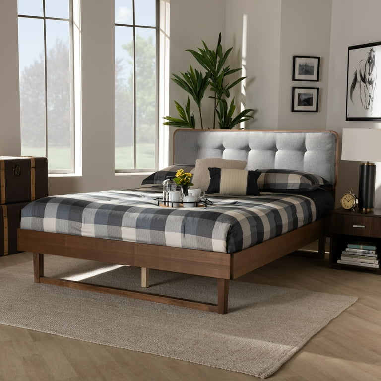 Baxton Studio Natalia Mid-Century Modern Dark Grey Fabric Upholstered and Ash Walnut Finished Wood King Size Platform Bed Baxton Studio Natalia Mid-Century Modern Dark Grey Fabric Upholstered and Ash Walnut Finished Wood King Size Platform Bed