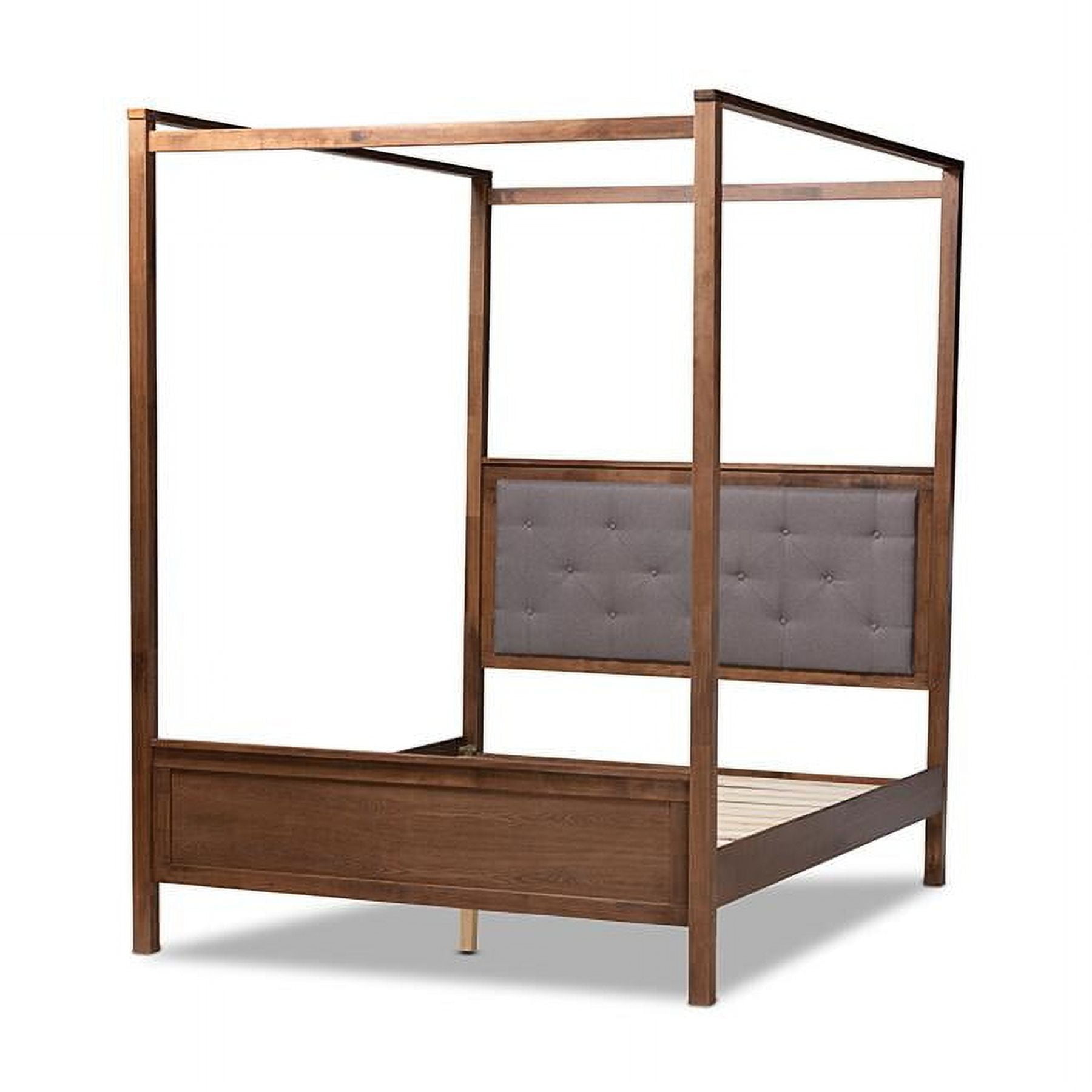 King Gray Upholstered Wood Platform Canopy Bed with Tufted Headboard