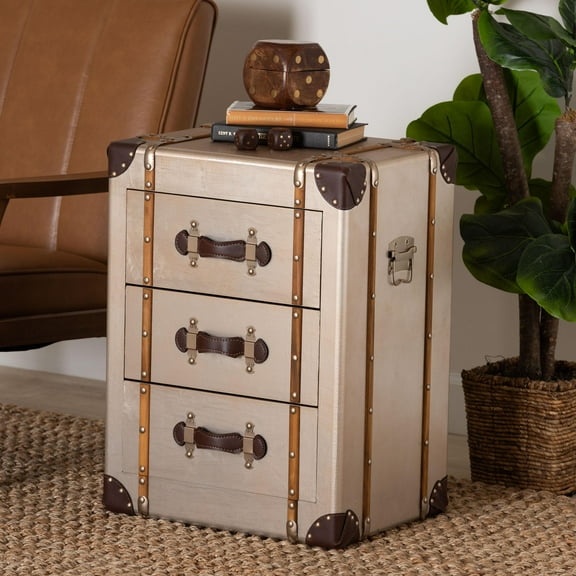 Baxton Studio Naylor Vintage Cabinet, 3-Drawer, Bronze