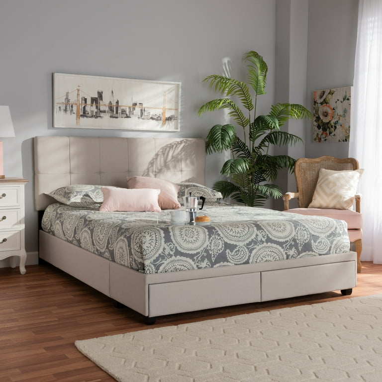 Baxton Studio Netti Beige Fabric Upholstered 2-Drawer King Size Platform Storage Bed Baxton Studio Netti Beige Fabric Upholstered 2-Drawer King Size Platform Storage Bed