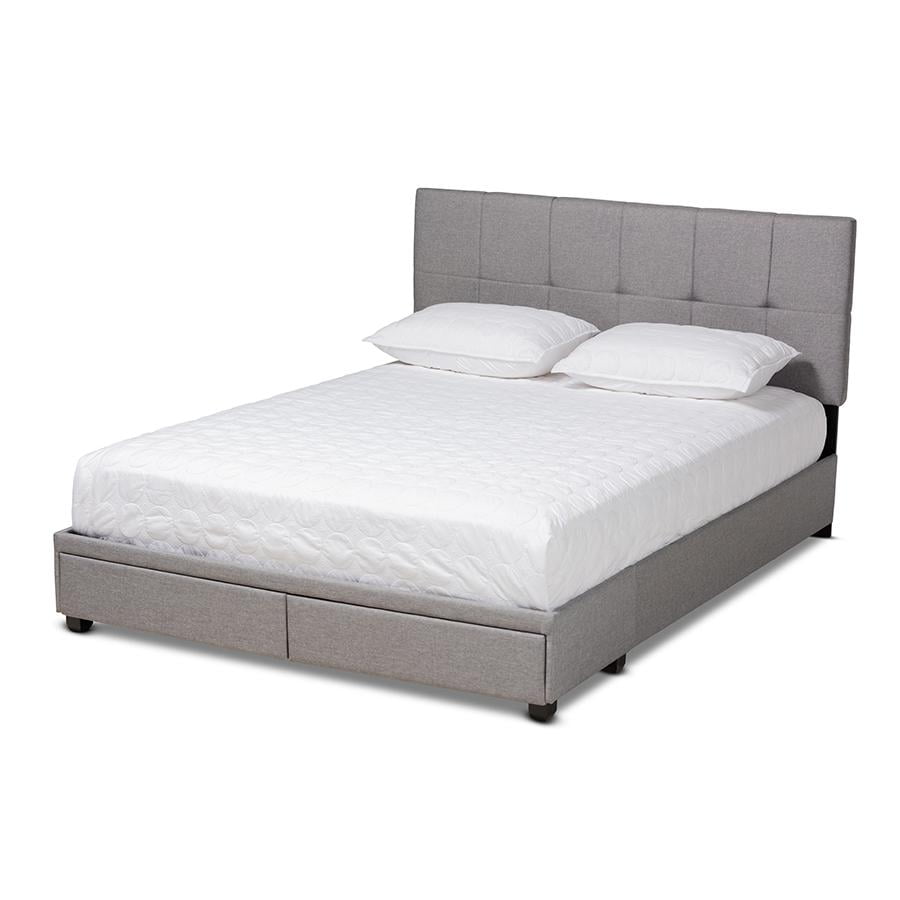 Elegant Netti Light Grey Queen Upholstered Storage Bed with Tufted Headboard