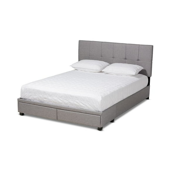 Baxton Studio Netti Light Grey Fabric Upholstered 2-Drawer Queen Size Platform Storage Bed